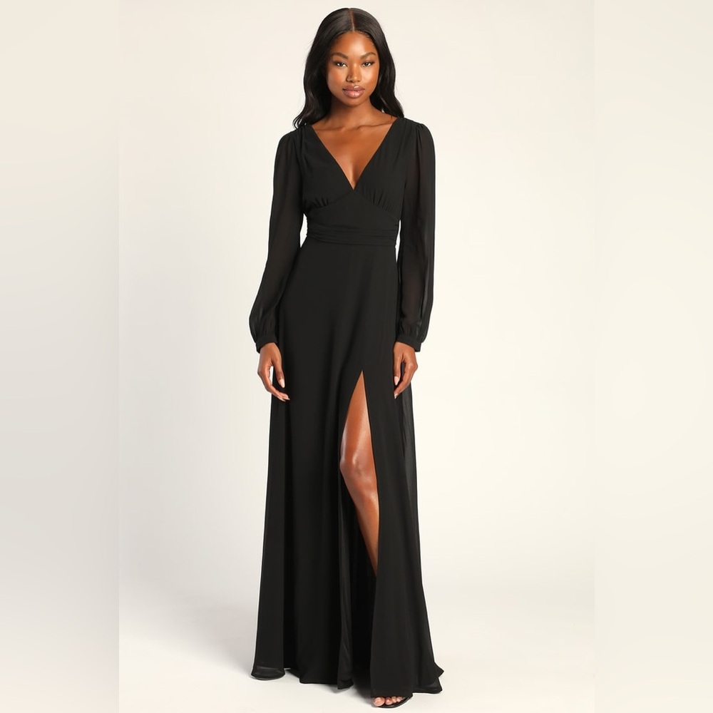 Lulus Love You So Black Long Sleeve Maxi Dress Classic Flowy Black Tie Lulu182